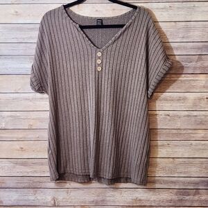 NWIT Brown Ribbed Short Sleeve Top